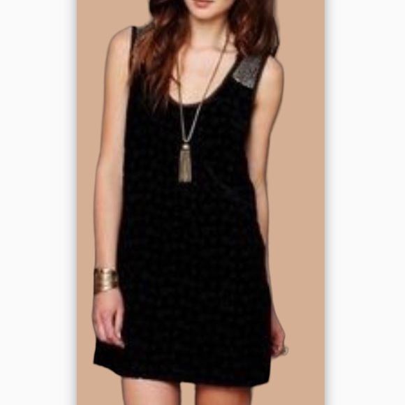 FREE PEOPLE black velvet beaded neck shift dress - Picture 2 of 16
